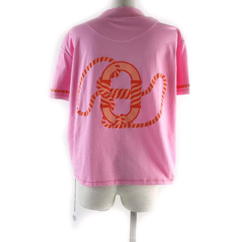 Hermes 23SS 3e4621dl Canoe Chaine D'ancre Print High Neck Short Sleeve T-shirt