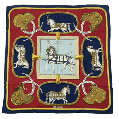 Hermes Carre 90 Grand Apparat Horse In Full Dress Multicolor Scarf 100% Silk