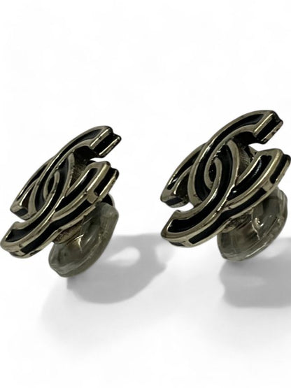 Chanel 04A Coco Mark Earring Ladies Black X Silver