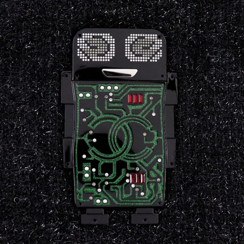 Chanel Coco Mark Robot A94646 Tweed Black/silver Hardware Unisex Tote Bag