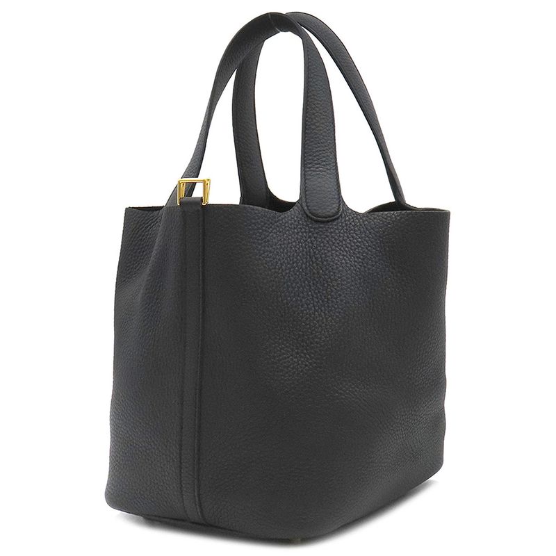 Hermes Handbag Picotin Lock MM Taurillon Clemence Black Gold Hardware Black