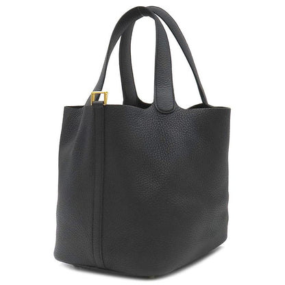 Hermes Handbag Picotin Lock MM Taurillon Clemence Black Gold Hardware Black