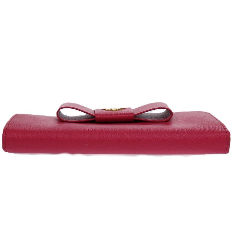Prada Round Zipper Ribbon 1m0506 Leather Saffiano Leather Peonia 1211 Long