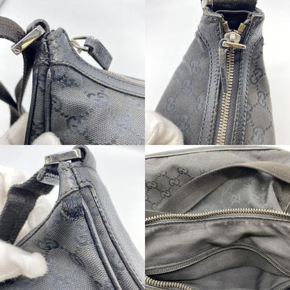 Gucci 131211 Shoulder Bag Crossbody Messenger GG Canvas Leather Black Ladies