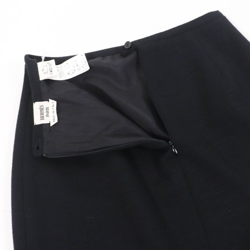 Hermes 100% Wool 100% Silk Lining Lining H Pattern Knee Length Tight Skirt