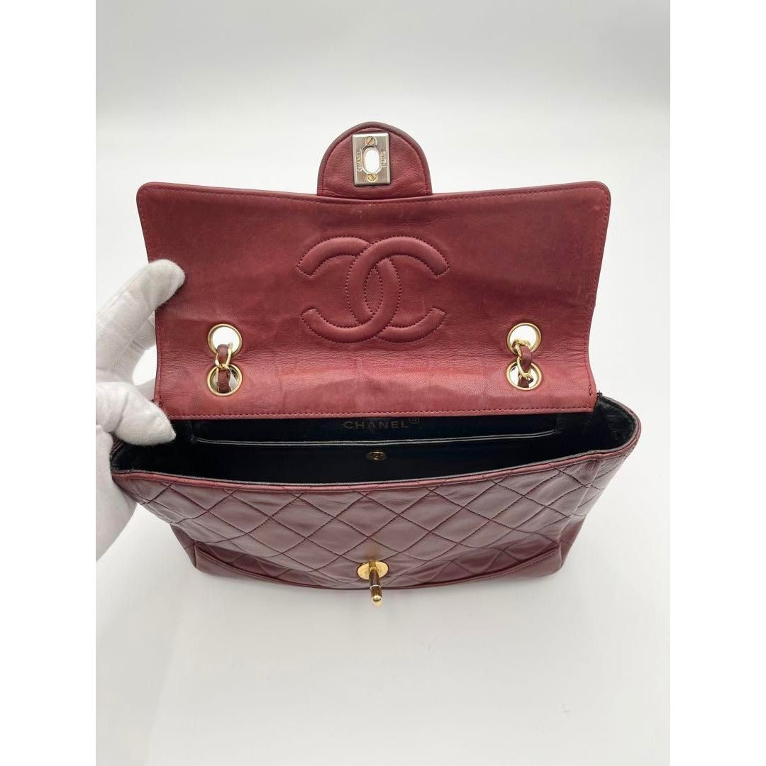 CHANEL 24K Vintage Flap Bag Lambskin Leather Quilted Chain Purse