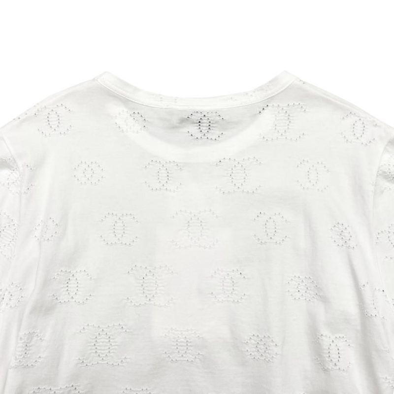 Chanel Short Sleeve T-Shirt Coco Mark Pearl Cropped Length P72733 M Size Cotton