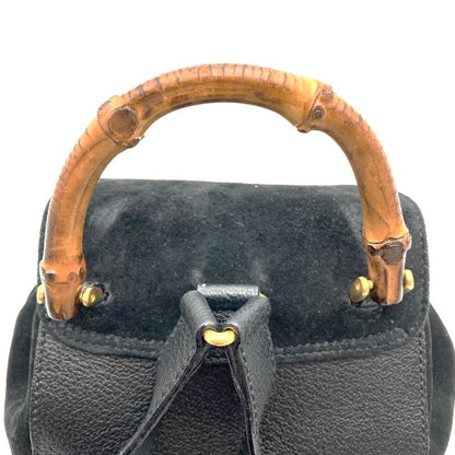 Gucci 00319560030 Backpack Daypack Black Suede/leather Bamboo Women's