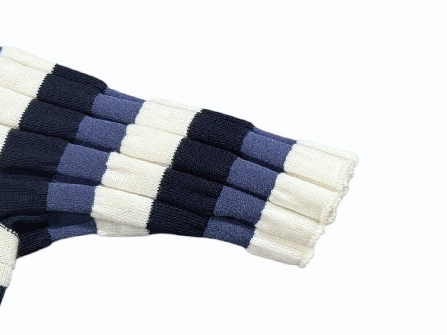 Louis Vuitton Border Rib Knit Short Sleeve Top Blue White Sweater — view 7