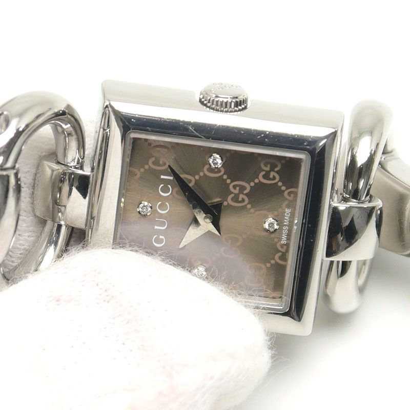 Gucci Tornavoni Quartz 4P Diamonds SS Brown Dial