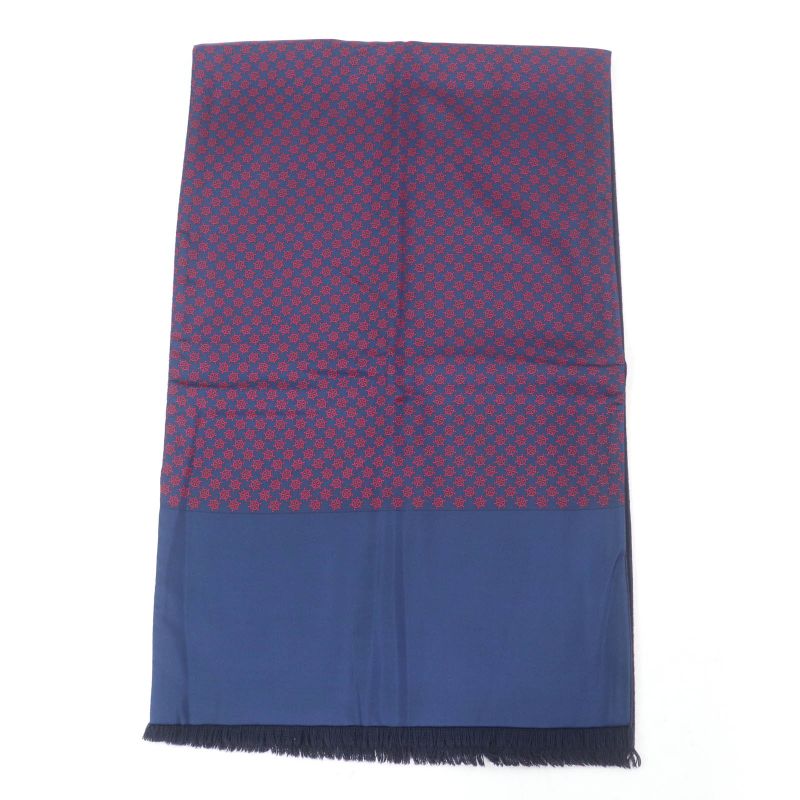 Hermes Silk Angora Ikari Pattern Fringed Shawl Scarf Stole Scarf Navy With Box