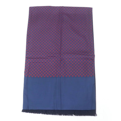 Hermes Silk Angora Ikari Pattern Fringed Shawl Scarf Stole Scarf Navy With Box