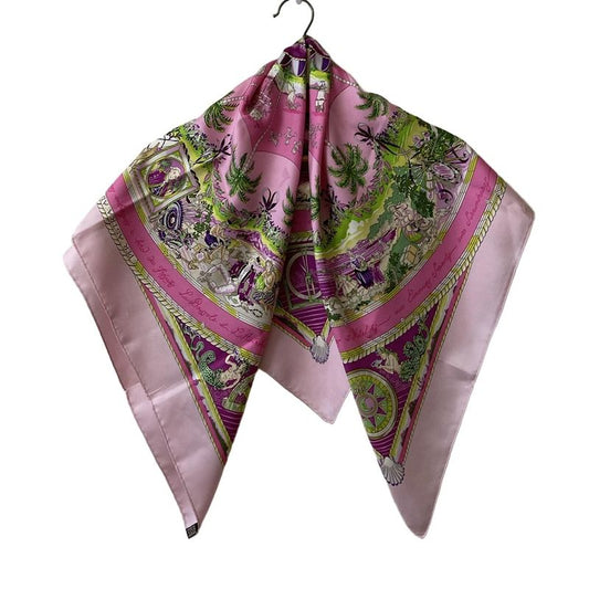 Hermes Scarf Carré 90 Light Pink Yellow Green And Multi PER Astra AD Astra