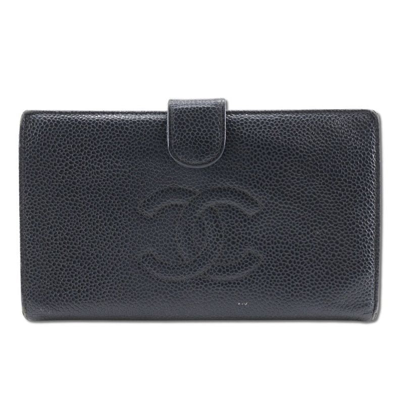 Chanel Caviar Skin Black Women's Long Wallet