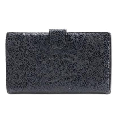 Chanel Caviar Skin Black Women's Long Wallet