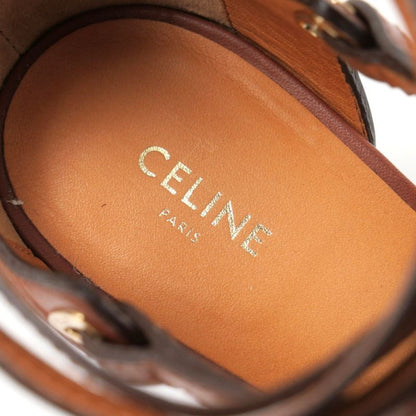 Celine Sandals Size 37.5 Ankle Strap Chunky Heel Lace Up Leather