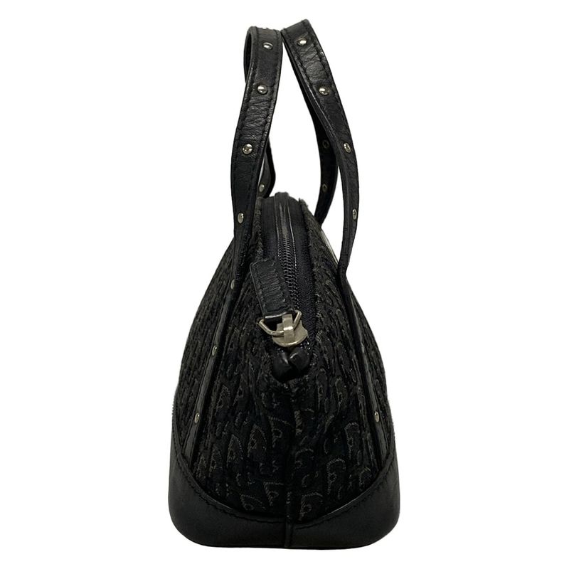 Dior/christian Dior Handbag Trotter Black And Gray Studded/mini Bag Leather