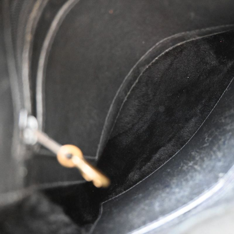 Chanel Handbag Logo Fur Bag Black Leather 34ka824