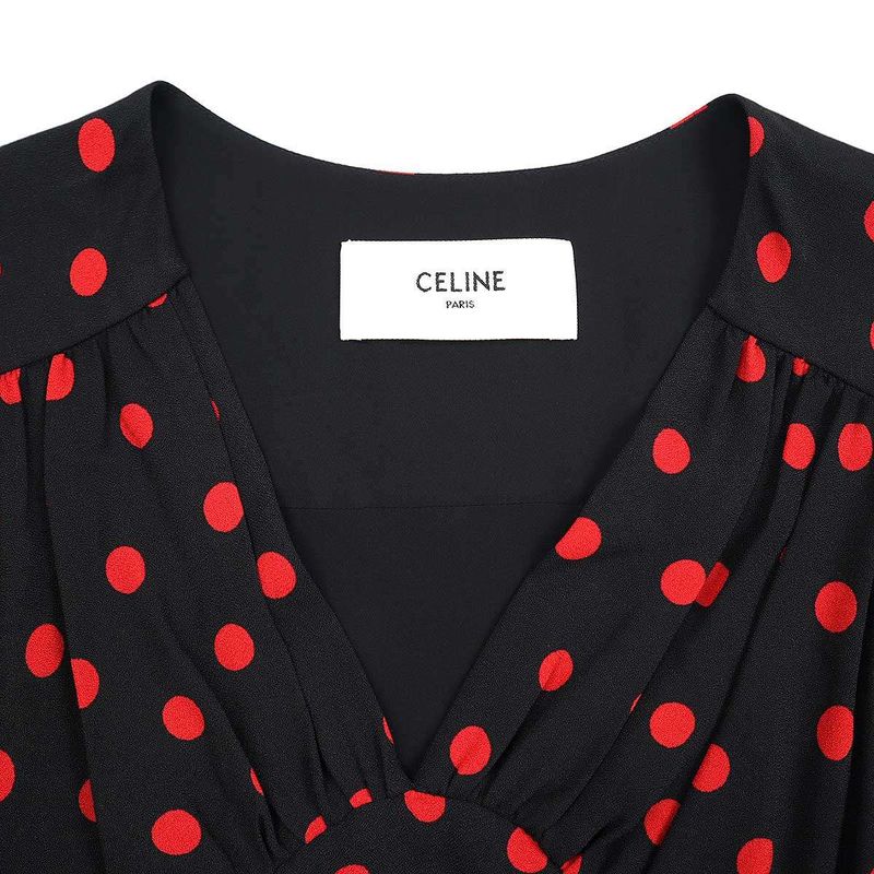 Celine Draped Neck Dot Dress 2r378334f Black Red 34