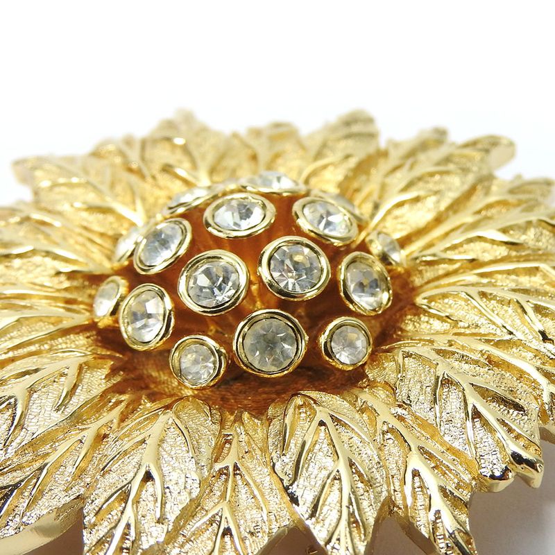 Christian Dior Brooch Metal Gold Rhinestone Plated Accessory Ladies Women