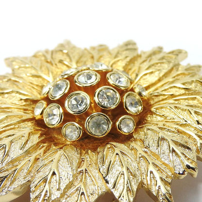 Christian Dior Brooch Metal Gold Rhinestone Plated Accessory Ladies Women