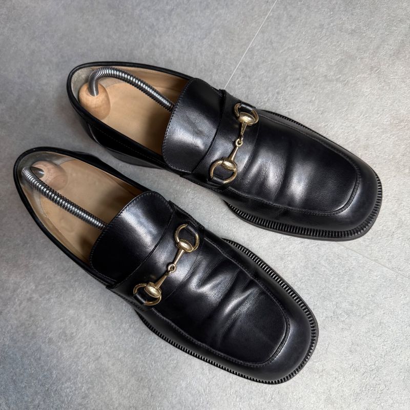 Gucci Horsebit Loafer Square Toe Black Gold Hardware Men's 41e 26cm (10.24in)