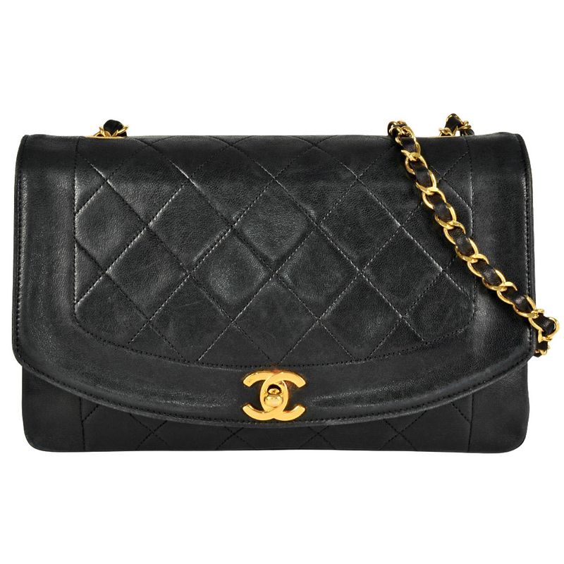 Chanel Matelasse Diana Chain Shoulder Bag Lambskin A01165 Black Gold Hardware 7