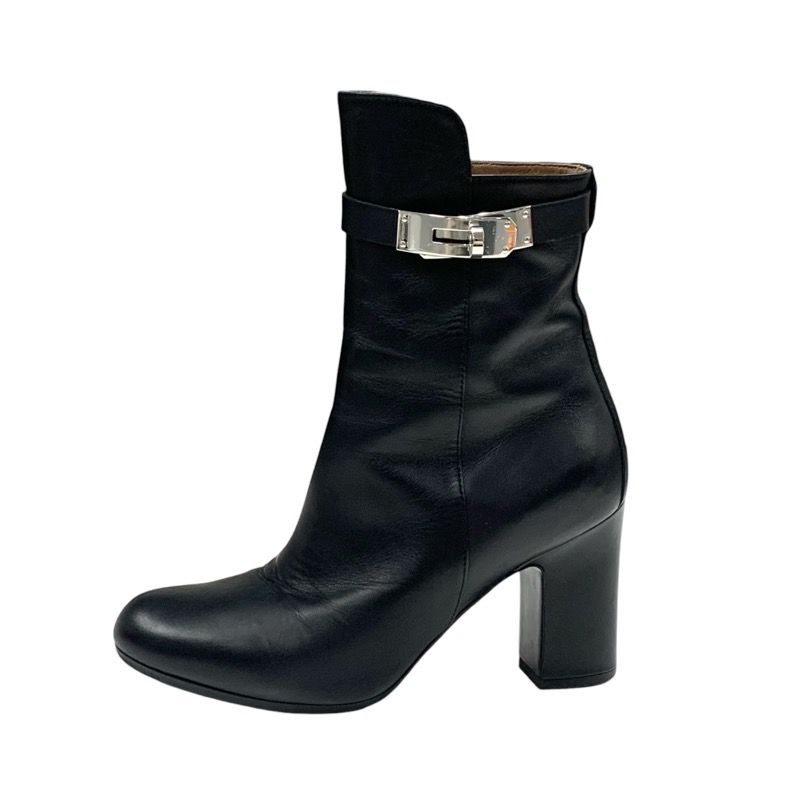 Hermes Boots Short Boots Shoes Leather Black Silver Kelly Hardware
