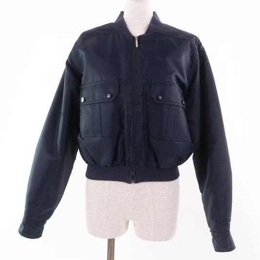 CHANEL Vintage 1997 C97 Po8882v04726 Coco Mark Button Zip Up Blouson Navy 38