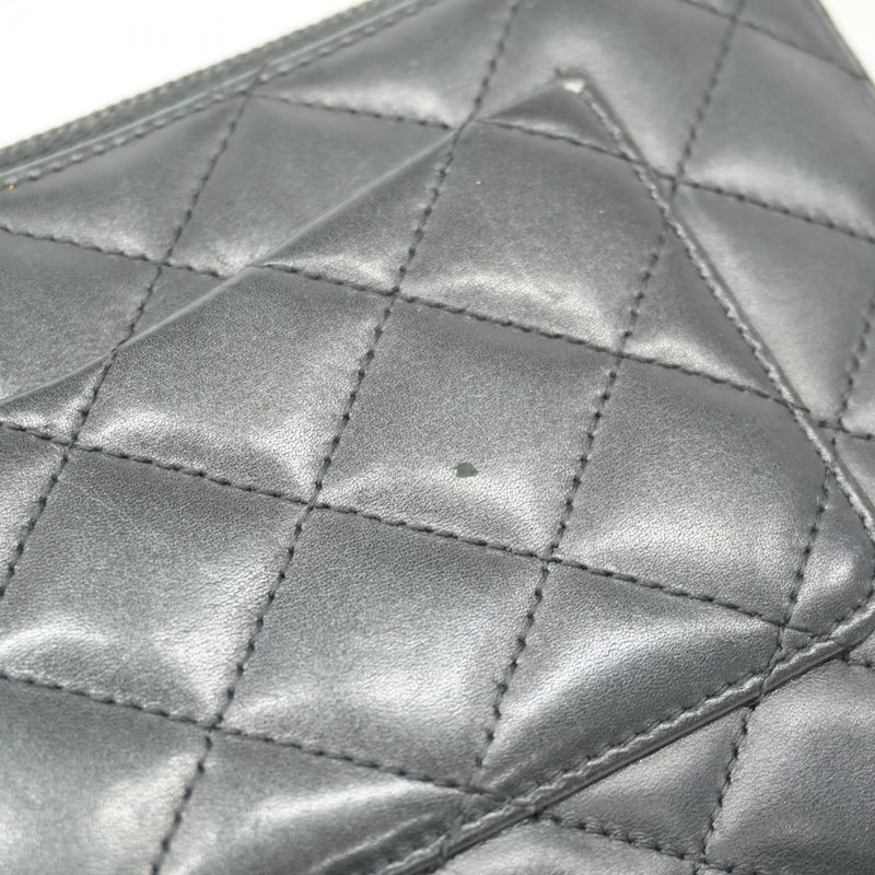 Chanel Long Wallet Cambon Lambskin Black Silver Hardware Women
