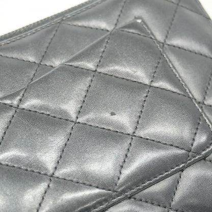 Chanel Long Wallet Cambon Lambskin Black Silver Hardware Women