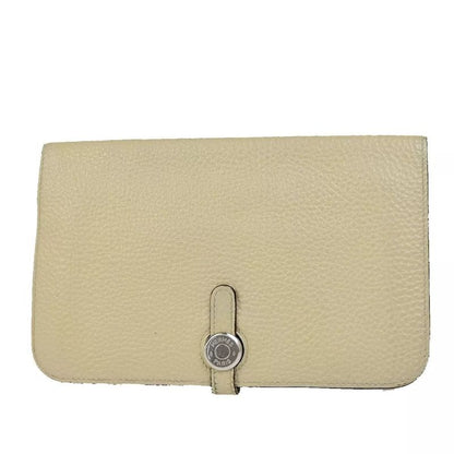 Hermes Dogon GM Togo Beige Silver Hardware Engraved □L (2008) Long Wallet