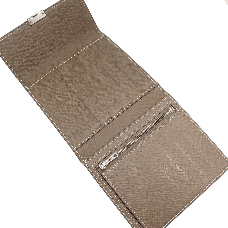 Hermes Trifold Wallet Click 12 Vaux Epson Etoupe Silver Hardware Grained C
