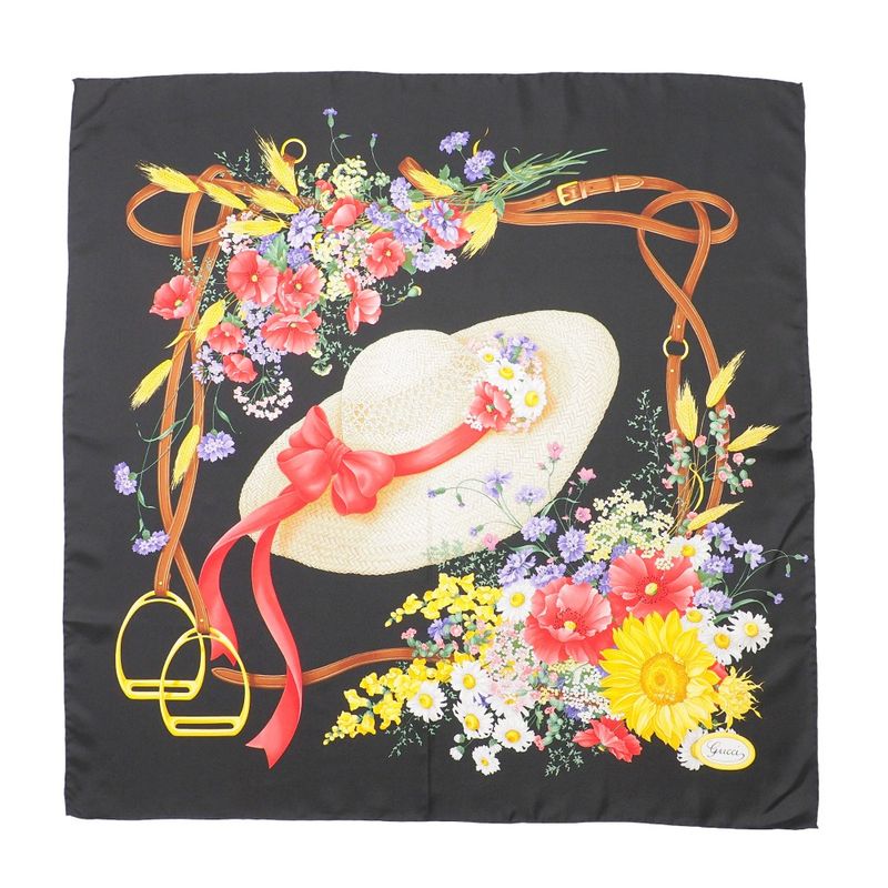 Gucci Vintage Scarf Straw Hat Floral Pattern Belt Motif Total Silk 20250621