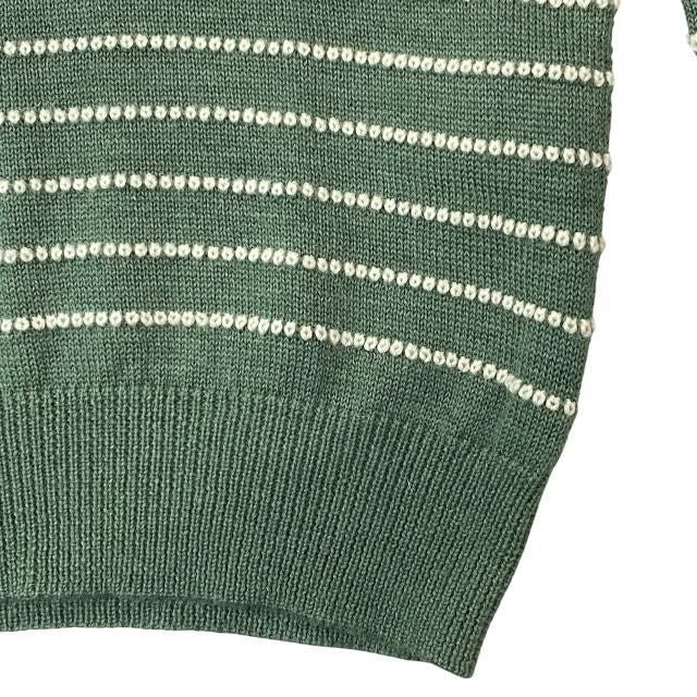 Gucci 633610 Knit Sweater Top Long Sleeves V-neck Striped Alpaca Wool Green