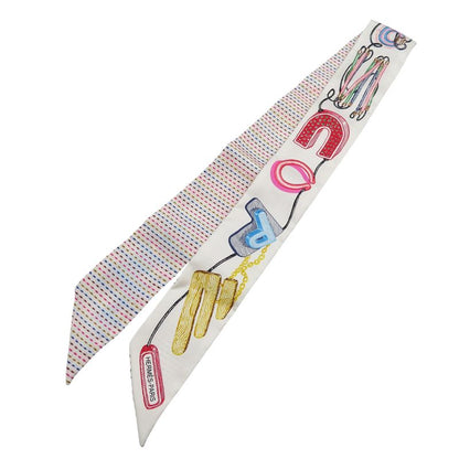 Hermes Twilly Chevaloscope Neon Pointier 853954s Silk Blanc Rose Veil Scarf