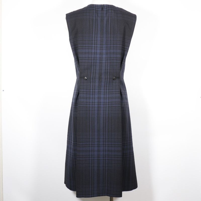 Louis Vuitton Dress Checked Wool Navy Women's Dress