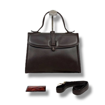 Bottega Veneta Marco Polo 2WAY Top Handle Bag Shoulder Bag Dark Brown Pvcleather