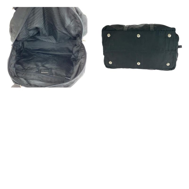 Prada Tessuto Triangle Logo Plate Black Silver Hardware Nylon Boston Bag