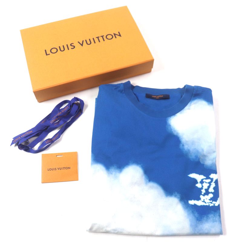 Louis Vuitton 20AW 100% Cotton Cloud Print Crew Neck LV Logo Short Sleeve Blue