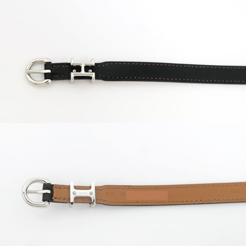 Hermes Leather Bracelet Trench Black Silver-hardware U Engraved Size T5