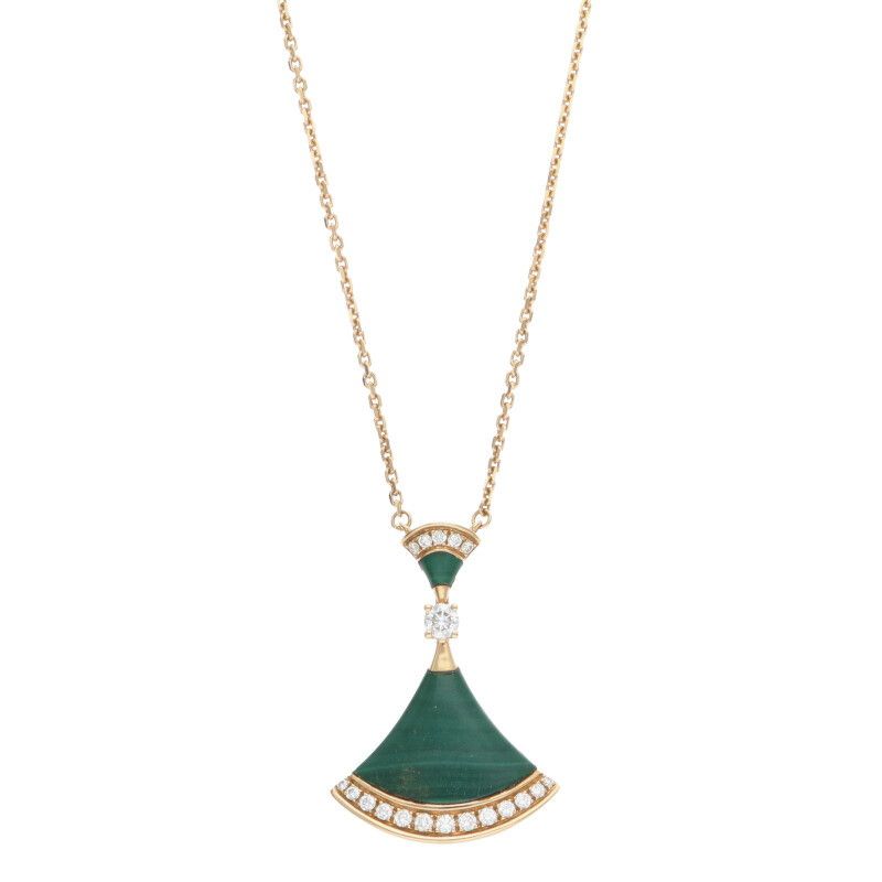 Bulgari Diva Dream 351143 18K Yellow Gold Diamond And Malachite Necklace Ladies