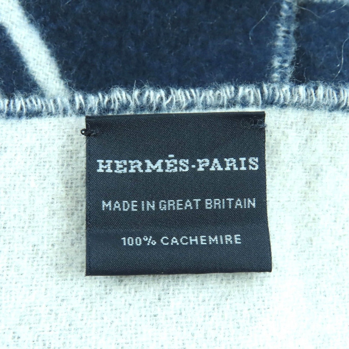 Hermes Kazak Vogue Cashmere Scarf with Fringe Navy White — view 7