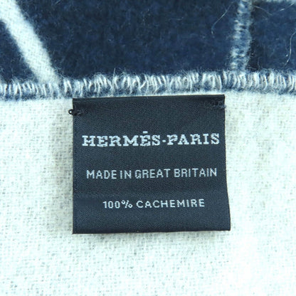 Hermes Kazak Vogue Cashmere Scarf with Fringe Navy White — view 7