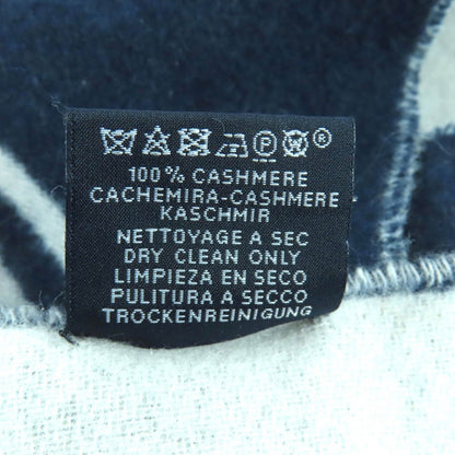 Hermes Kazak Vogue Cashmere Scarf with Fringe Navy White — view 8
