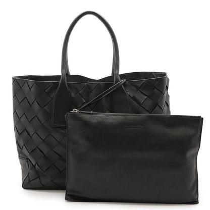 Bottega Veneta Maxi Intrecciato Tote Bag Leather Black With Pouch