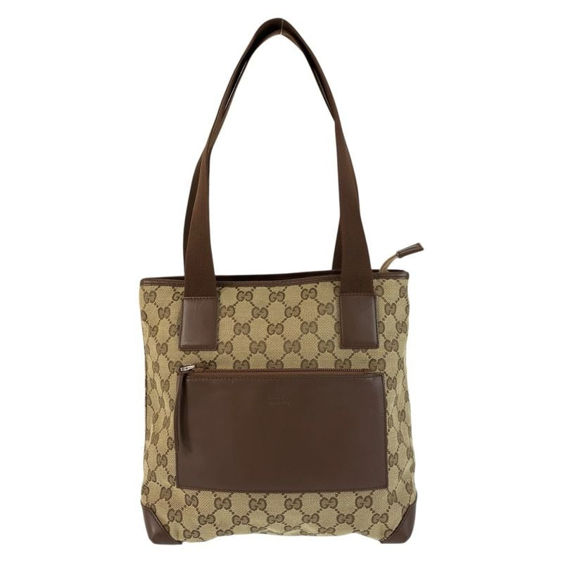 Gucci Beige Brown Silver Hardware GG Canvas Leather 019 0402 Tote Bag