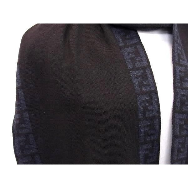 Fendi Scarf Zucca Dark Brown Navy 100% Wool Men — view 3