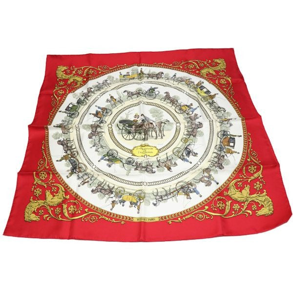 Hermes Promenade Carre 90 LA de Longchamps Scarf Red