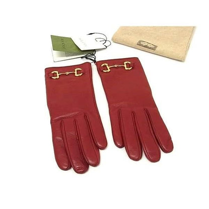 Gucci Horsebit Leather Gloves 7 Red